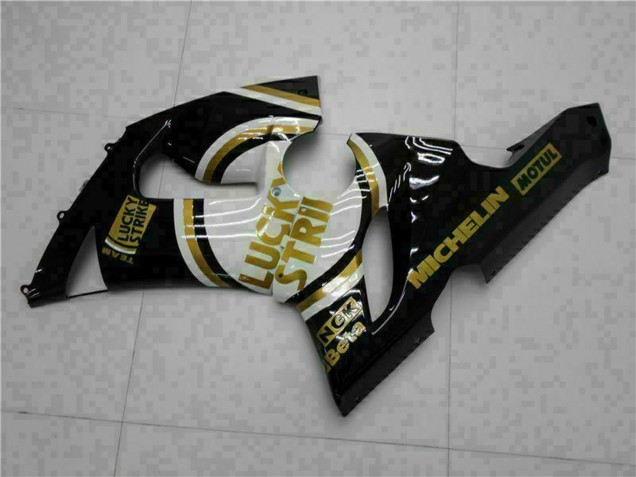 Lojas Carenagens Moto Kawasaki ZX6R 2005-2006 - Preto Brilhante Branco Ouro Lucky Strike