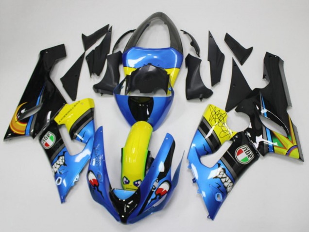 Lojas Carenagens Moto Kawasaki ZX6R 2005-2006 - Azul Amarelo Preto Tubarão
