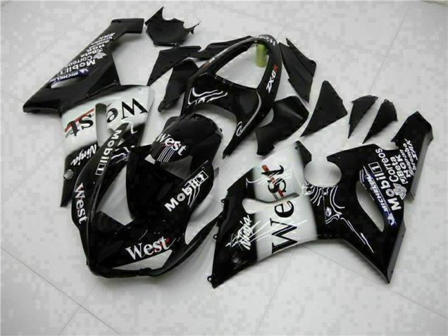 Lojas Carenagens Moto Kawasaki ZX6R 2005-2006 - Preto Brilhante Branco West