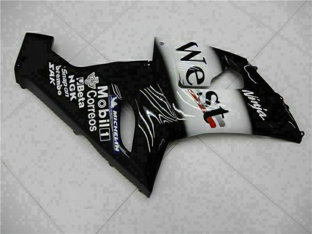Lojas Carenagens Moto Kawasaki ZX6R 2005-2006 - Preto Brilhante Branco West