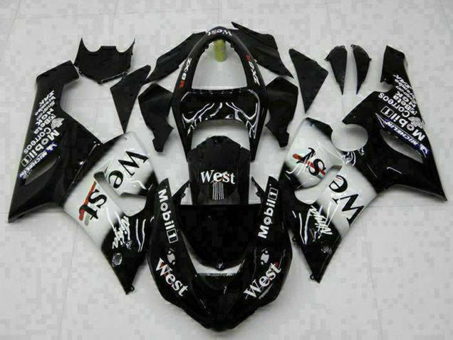 Lojas Carenagens Moto Kawasaki ZX6R 2005-2006 - Preto Brilhante Branco West
