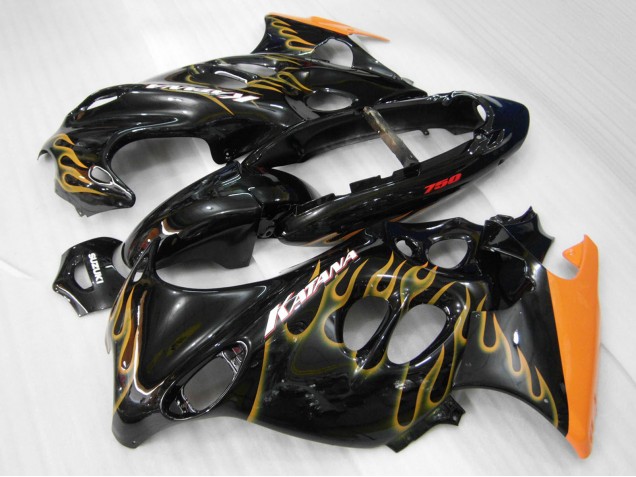 Lojas Carenagens Moto Suzuki GSX600F/GSX750F 2004-2006 - Preto Brilhante Laranja Chama Katana