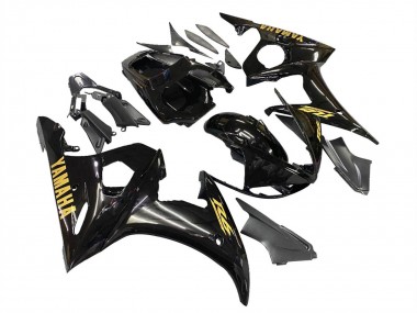 Lojas Carenagens Moto Yamaha YZF R6S 2006-2009 - Preto Brilhante Ouro Decalques