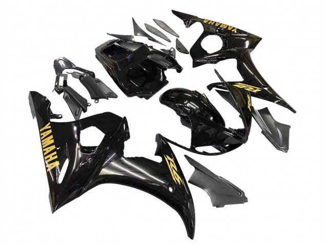 Lojas Carenagens Moto Yamaha YZF R6S 2006-2009 - Preto Brilhante Ouro Decalques