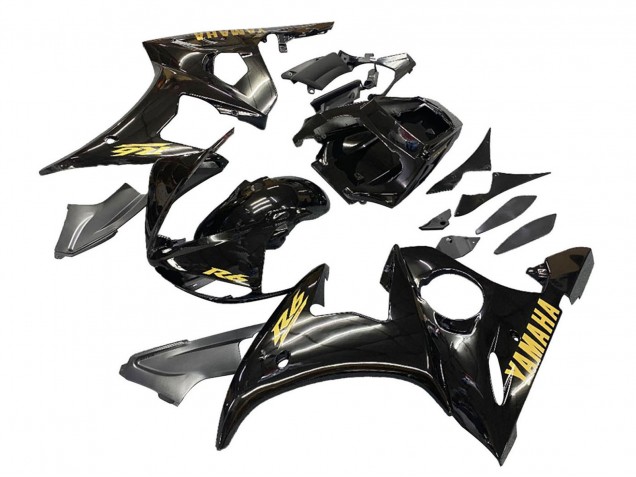 Lojas Carenagens Moto Yamaha YZF R6S 2006-2009 - Preto Brilhante Ouro Decalques