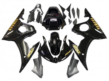 Lojas Carenagens Moto Yamaha YZF R6S 2006-2009 - Preto Brilhante Ouro Decalques