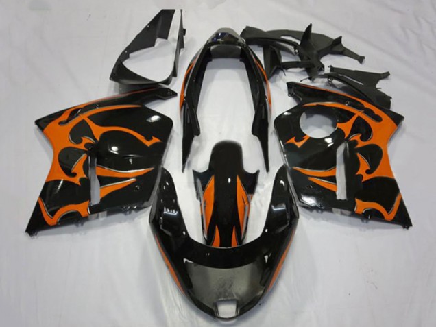 Lojas Carenagens Moto Honda CBR1100XX Blackbird 1996-2007 - Preto Brilhante Laranja Chama