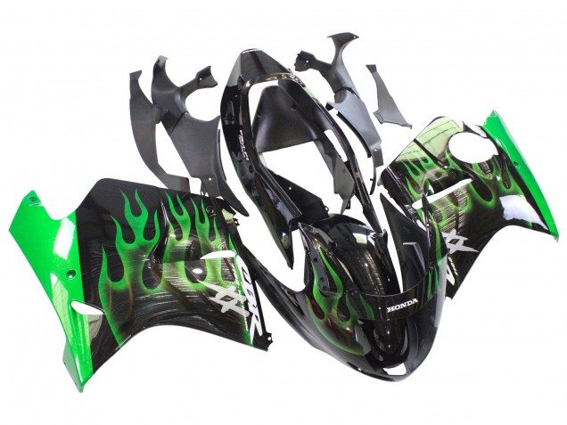 Lojas Carenagem Moto Honda CBR1100XX Blackbird 1996-2007 - Preto Brilhante Verde Chama