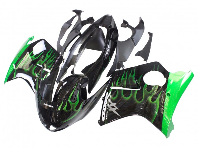 Lojas Carenagem Moto Honda CBR1100XX Blackbird 1996-2007 - Preto Brilhante Verde Chama