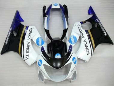 Lojas Carenagens Moto Honda CBR600 F4 1999-2000 - Branco Azul Preto Brilhante Konica Minolta