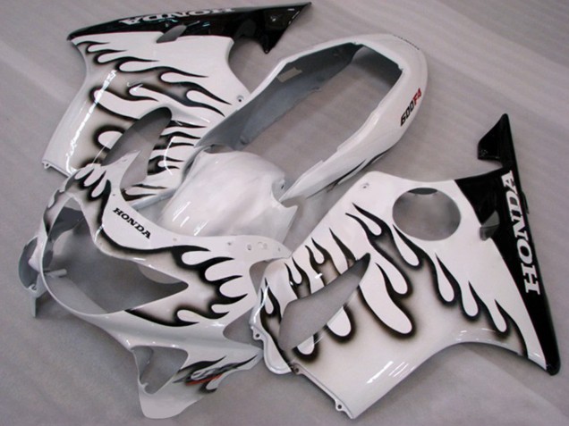 Lojas Carenagens Moto Honda CBR600 F4 1999-2000 - Branco Preto Brilhante Chama