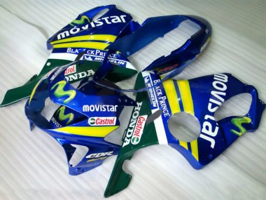 Lojas Carenagens Moto Honda CBR600 F4 1999-2000 - Azul Amarelo Verde MoviStar Castrol