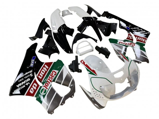 Lojas Carenagens Moto Honda CBR900RR 893 1996-1997 - Branco Verde Cinzento Preto Brilhante Castrol