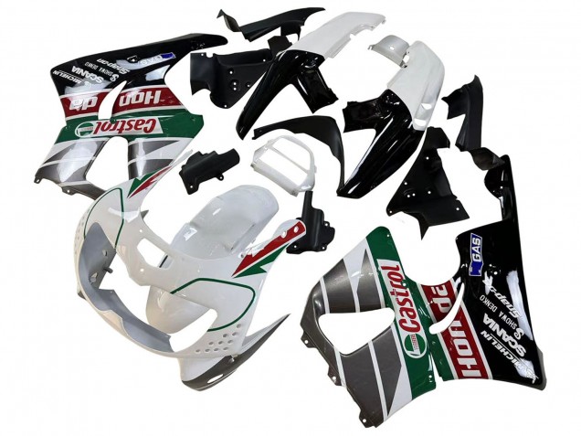 Lojas Carenagens Moto Honda CBR900RR 893 1996-1997 - Branco Verde Cinzento Preto Brilhante Castrol