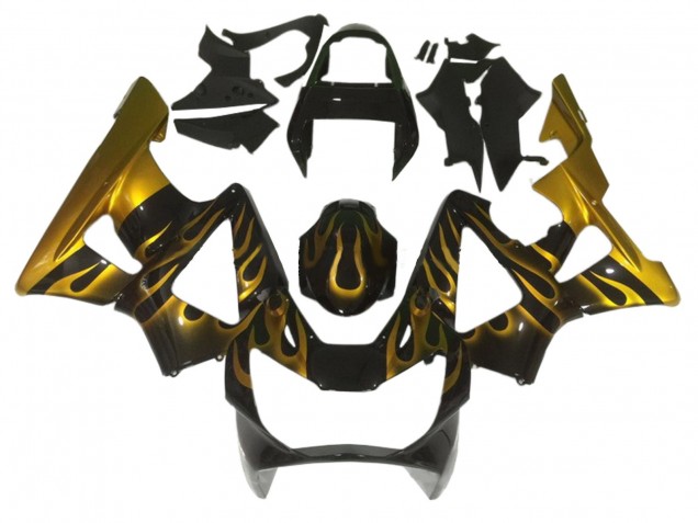 Lojas Carenagens Moto Honda CBR900RR 929 2000-2001 - Preto Brilhante Ouro Chama