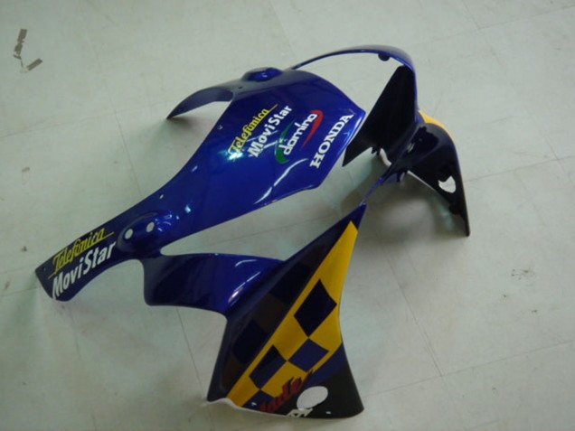 Lojas Carenagens Moto Honda CBR900RR 954 2002-2003 - Azul Amarelo Preto Brilhante Telefonica MoviStar Castrol