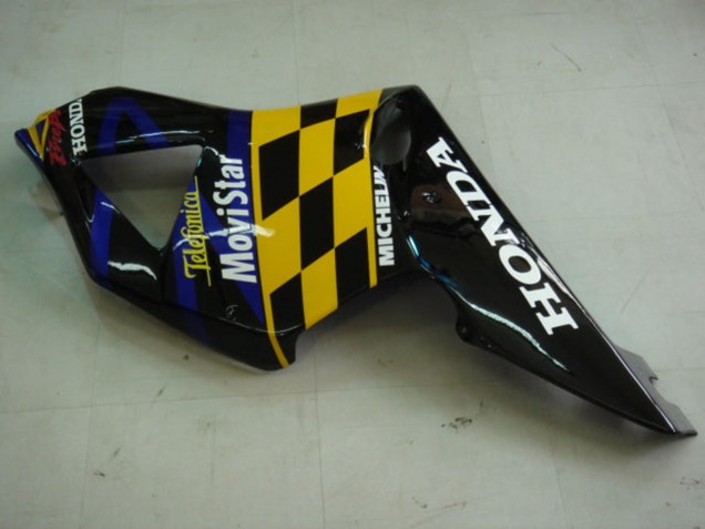 Lojas Carenagens Moto Honda CBR900RR 954 2002-2003 - Azul Amarelo Preto Brilhante Telefonica MoviStar Castrol