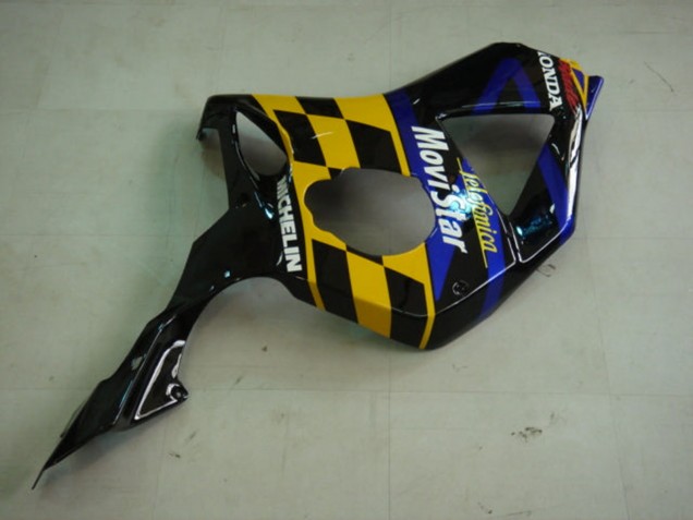 Lojas Carenagens Moto Honda CBR900RR 954 2002-2003 - Azul Amarelo Preto Brilhante Telefonica MoviStar Castrol