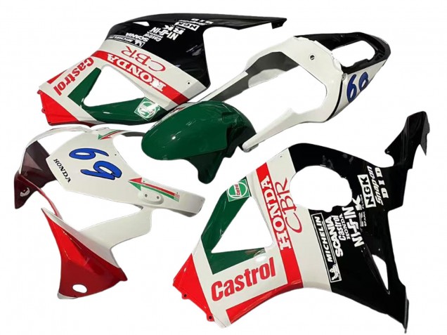 Lojas Carenagens Moto Honda CBR900RR 954 2002-2003 - Branco Vermelho Verde Preto Brilhante Castrol