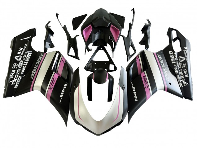 Lojas Carenagens Moto Ducati 848 2007-2014 - Branco Rosa Preto Brilhante Connie