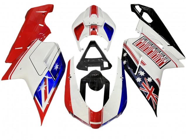 Lojas Carenagens Moto Ducati 848/1098/1198 2007-2014 - Branco Vermelho Azul Preto Brilhante