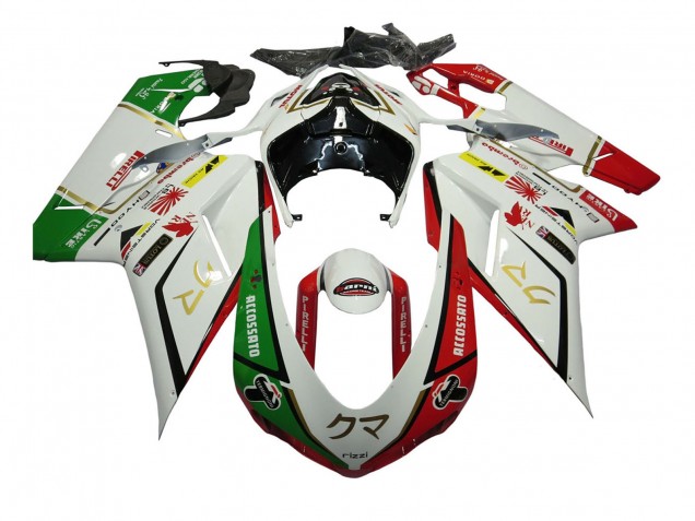 Lojas Carenagens Moto Ducati 848/1098/1198 2007-2014 - Branco Vermelho Verde Accossato