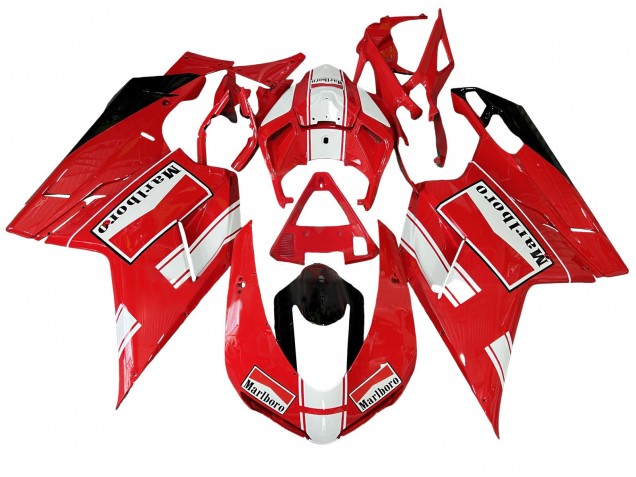 Lojas Carenagens Moto Ducati 848/1098/1198 2007-2014 - Branco Vermelho Preto Brilhante Marlboro