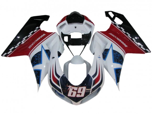 Lojas Carenagens Moto Ducati 848/1098/1198 2007-2014 - Branco Vermelho Azul Preto Brilhante Corse 69