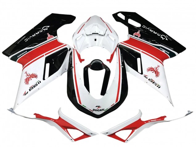 Lojas Carenagens Moto Ducati 1198 2007-2014 - Branco Vermelho Preto Brilhante