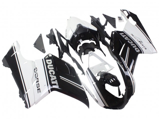 Lojas Carenagens Moto Ducati 848/1098/1198 2007-2014 - Branco Preto Brilhante Corse