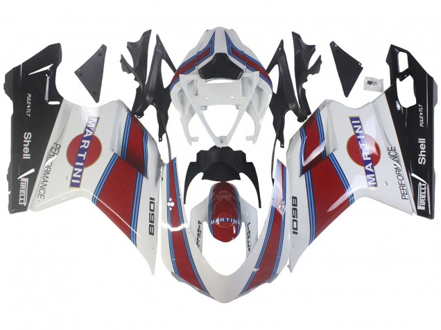 Lojas Carenagens Moto Ducati 1098 2007-2014 - Branco Vermelho Azul Preto Brilhante Martini