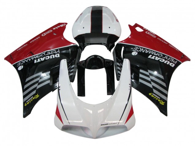 Lojas Carenagens Moto Ducati 748/916/996/998 1993-2005 - Branco Vermelho Preto Brilhante Corrida Performance