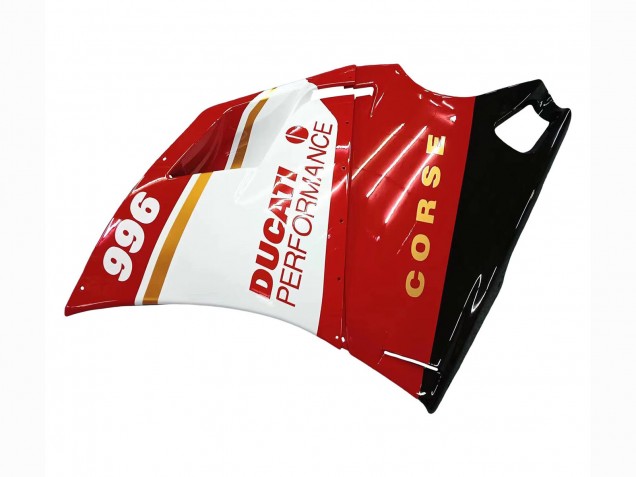Lojas Carenagens Moto Ducati 996 1993-2005 - Branco Vermelho Ouro Preto Brilhante Corse Performance