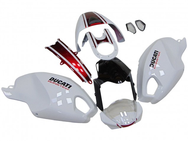 Lojas Carenagens Moto Ducati Monster 696 796 1100 1100S 2008-2012 - Branco Vermelho Preto Brilhante