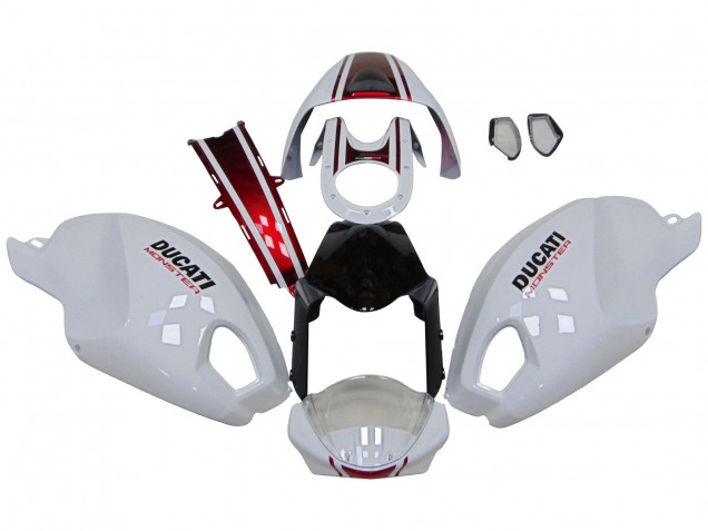 Lojas Carenagens Moto Ducati Monster 696 796 1100 1100S 2008-2012 - Branco Vermelho Preto Brilhante