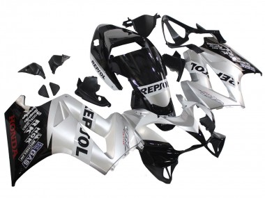 Lojas Carenagens Moto Honda VFR 800 2002-2013 - Prata Preto Brilhante Repsol