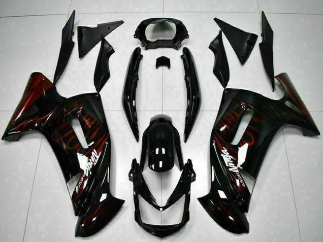 Lojas Carenagens Moto Kawasaki EX650 2006-2008 - Preto Brilhante Vermelho Chama
