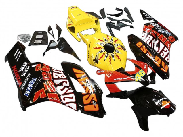 Lojas Carenagens Moto Honda CBR1000RR 2004-2005 - Amarelo Laranja Preto Brilhante Repsol Rossi 46