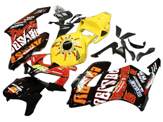 Lojas Carenagens Moto Honda CBR1000RR 2004-2005 - Amarelo Laranja Preto Brilhante Repsol Rossi 46