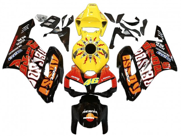 Lojas Carenagens Moto Honda CBR1000RR 2004-2005 - Amarelo Laranja Preto Brilhante Repsol Rossi 46