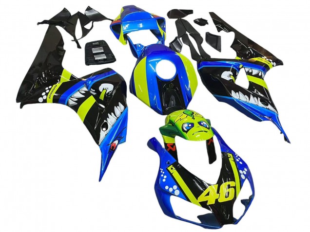 Lojas Carenagens Moto Honda CBR1000RR 2006-2007 - Azul Verde Fluorescente Preto Brilhante Tubarão 46