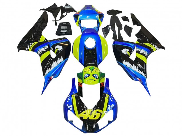 Lojas Carenagens Moto Honda CBR1000RR 2006-2007 - Azul Verde Fluorescente Preto Brilhante Tubarão 46