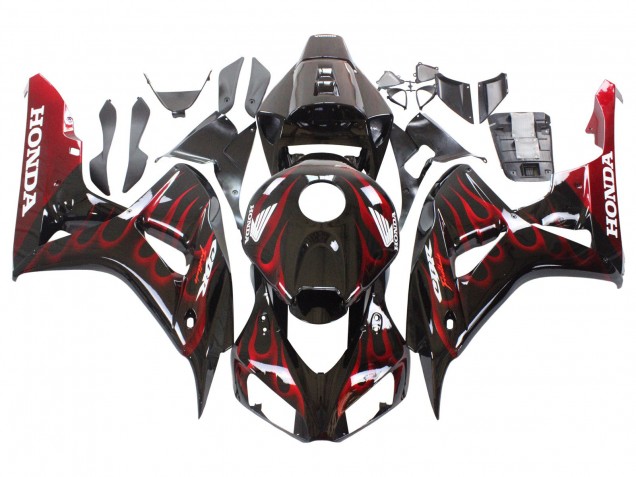 Lojas Carenagem Moto Honda CBR1000RR 2006-2007 - Preto Brilhante Vermelho Chama