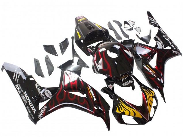 Lojas Carenagens Moto Honda CBR1000RR 2006-2007 - Preto Brilhante Amarelo Vermelho Chama