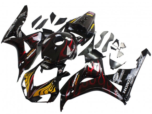 Lojas Carenagens Moto Honda CBR1000RR 2006-2007 - Preto Brilhante Amarelo Vermelho Chama