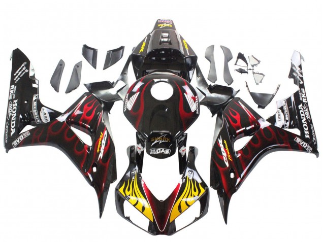 Lojas Carenagens Moto Honda CBR1000RR 2006-2007 - Preto Brilhante Amarelo Vermelho Chama