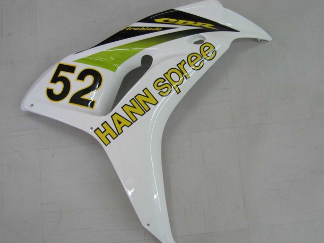 Lojas Carenagens Moto Honda CBR1000RR 2006-2007 - Branco Verde Preto Brilhante Hannspree 52