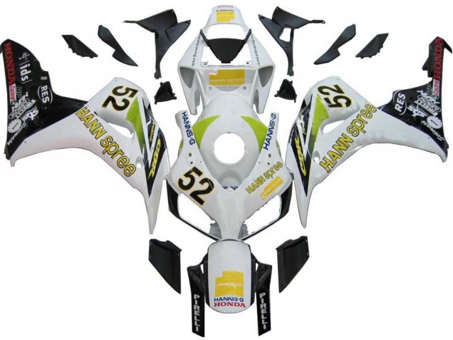Lojas Carenagens Moto Honda CBR1000RR 2006-2007 - Branco Verde Preto Brilhante Hannspree 52
