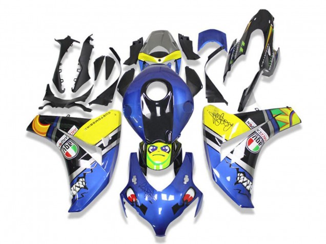 Lojas Carenagens Moto Honda CBR1000RR 2008-2011 - Azul Amarelo Preto Brilhante Tubarão