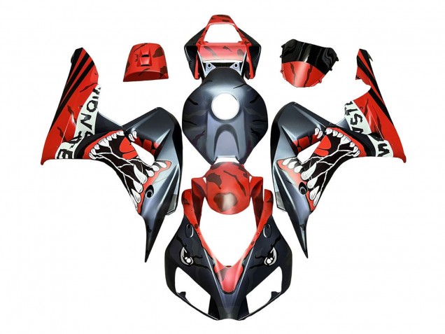 Lojas Carenagens Moto Honda CBR1000RR 2006-2007 - Vermelho Preto Fosco Monstro Tubarão